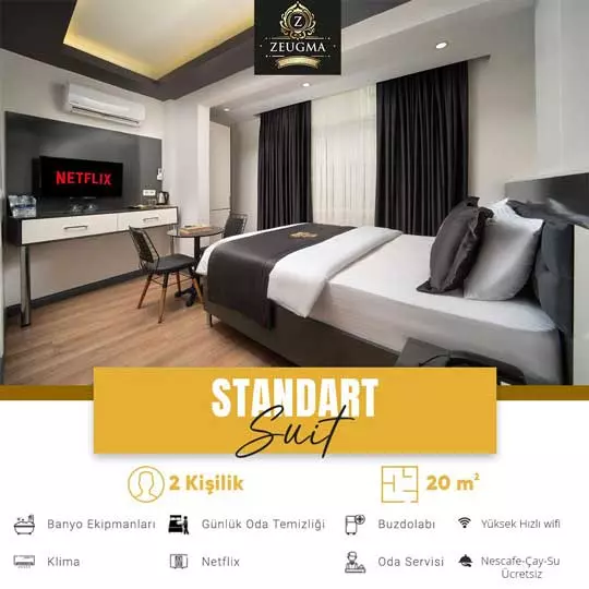 Bakırköy’de günlük kiralık standart suit daire, modern dizayn edilmiş 20 m² konaklama alanı görseli.